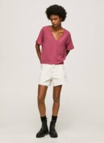 rubor oscuro top de crepé con volantes en las mangas Pepe Jeans 06X4375 mujer