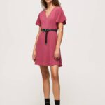 rubor oscuro vestido corto con cuello en v Pepe Jeans 06X4196 mujer