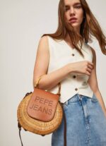 tabaco bolso de mano de mimbre hecho a mano Pepe Jeans 06X4716 mujer